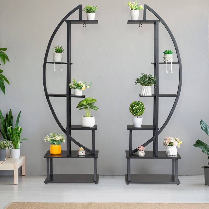 6th Floor Half Moon Ironwood Plant Stand Flower Pot Stand