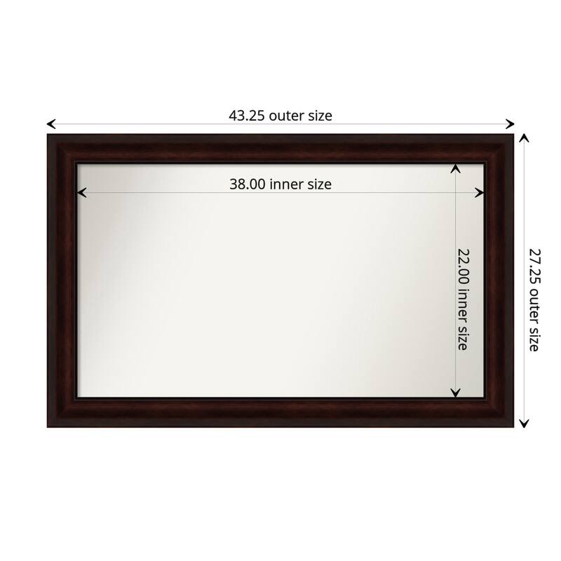 Coffee Bean Brown Framed Non-Beveled Custom Wall Mirror, Bathroom Vanity Mirror - Outer Size: 43.25 x 27.25