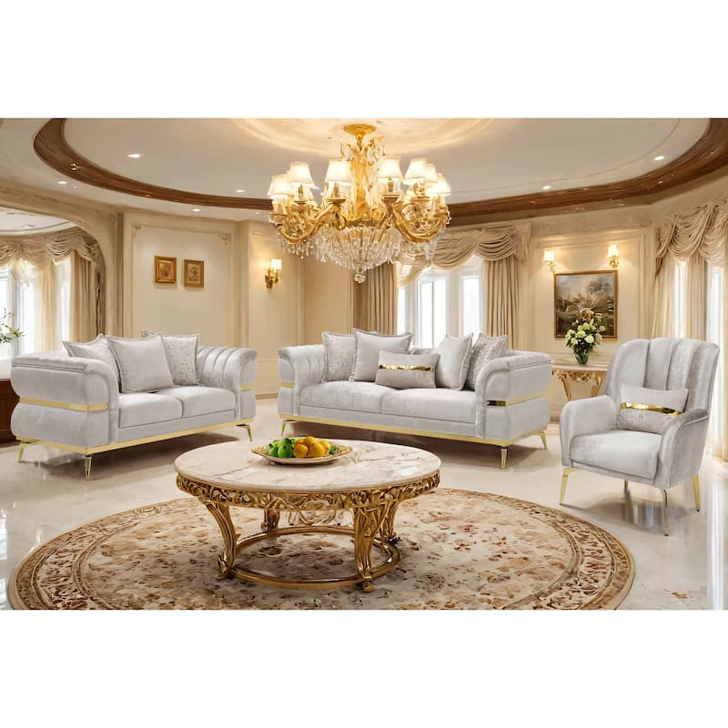Furniture of America Sawer Glam Beige Upholstered Sofa with Stainless Steel Frame