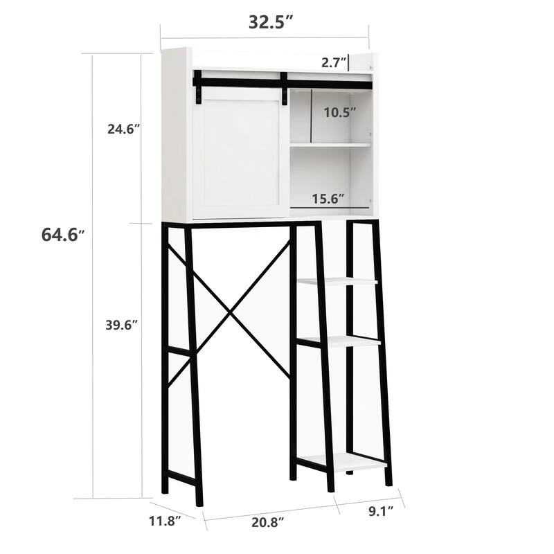Bathroom Over The Toilet Storage Cabinet With Sliding Barn and Shelves
