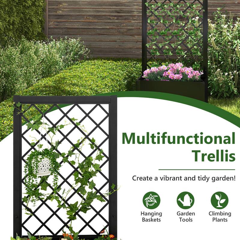 Gymax 2 PCS Raised Garden Bed with Trellis Metal Planter Box for