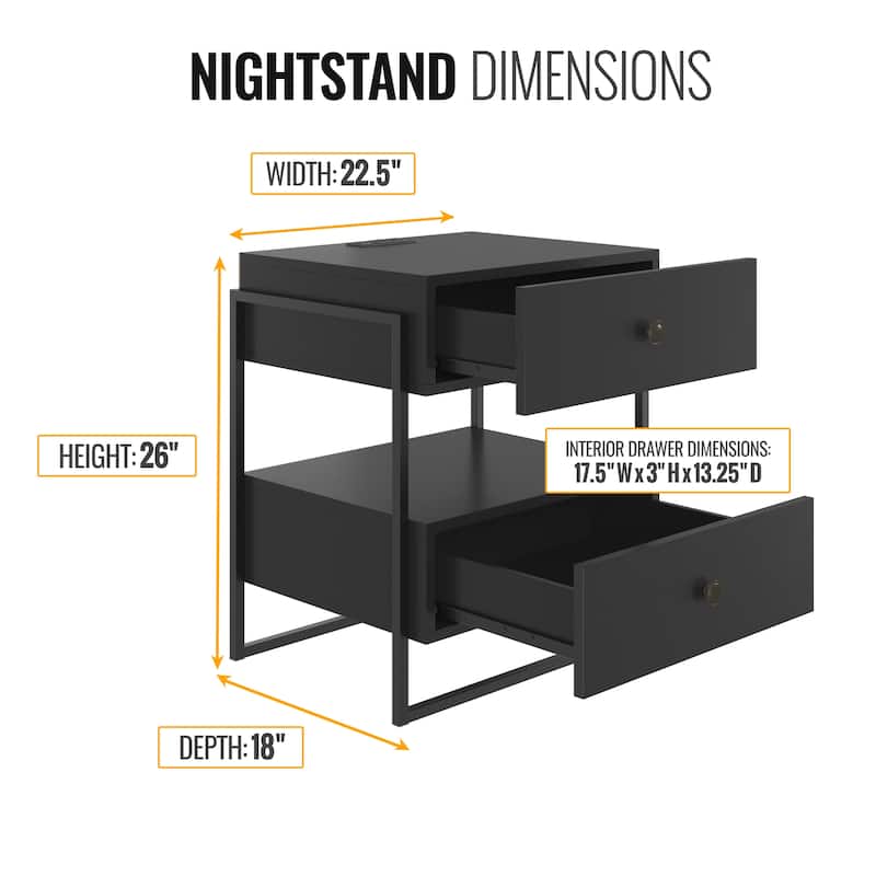 Boyd Sleep Pesaro Modern Two Drawer Nightstand - Power and USB Charging Station