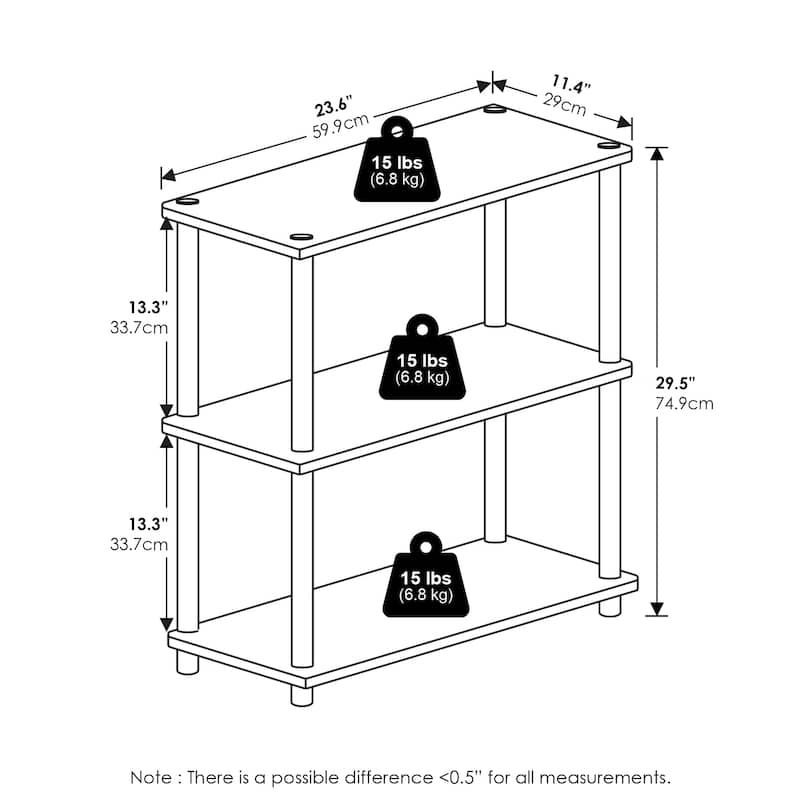 3 Tiers Wood Household Shelving Unit in Pine/Black (23.6 in. W x 29.5 in. H x 11.6 in. D) - 23.6