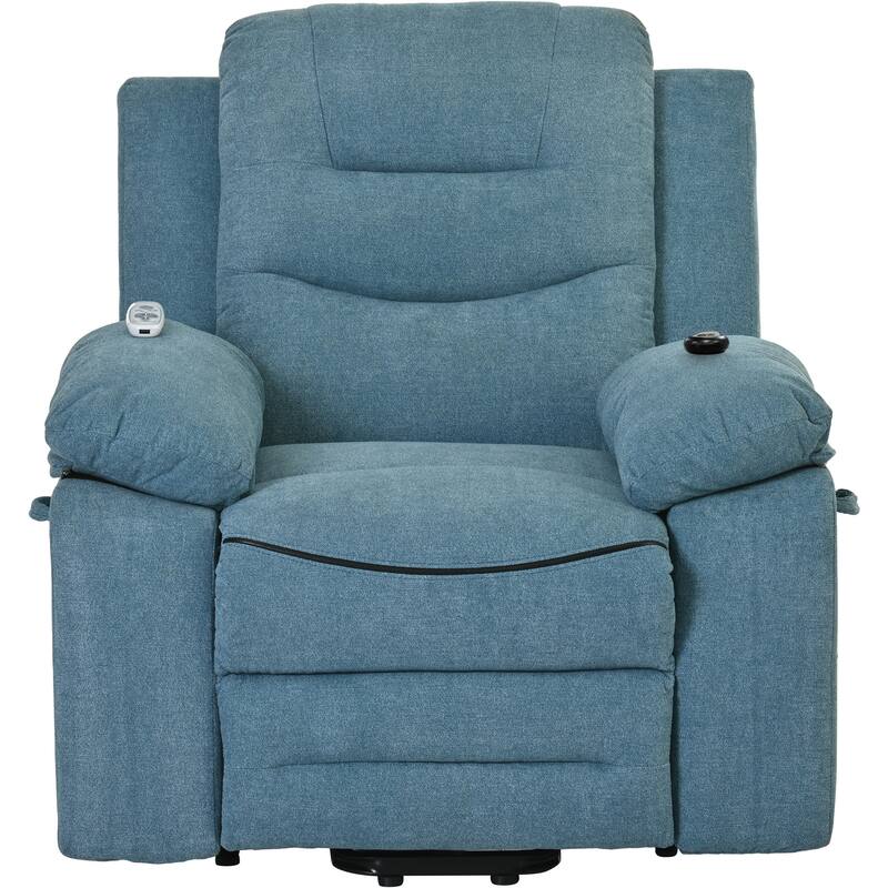 Linen Power Lift Recliner Chair with Massage & Heating, Ergonomic Single Lounge Sofa, Recliner Chair with Side Pockets
