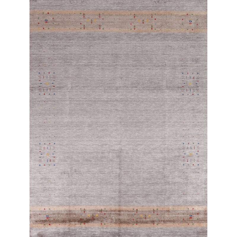 Gabbeh Indian Area Rug Handmade Beige Tribal Silk Carpet - 7'9" x 9'9"