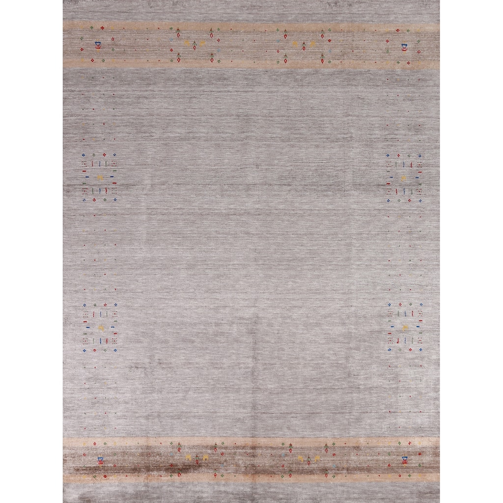 Gabbeh Indian Area Rug Handmade Beige Tribal Silk Carpet - 7'9" x 9'9"