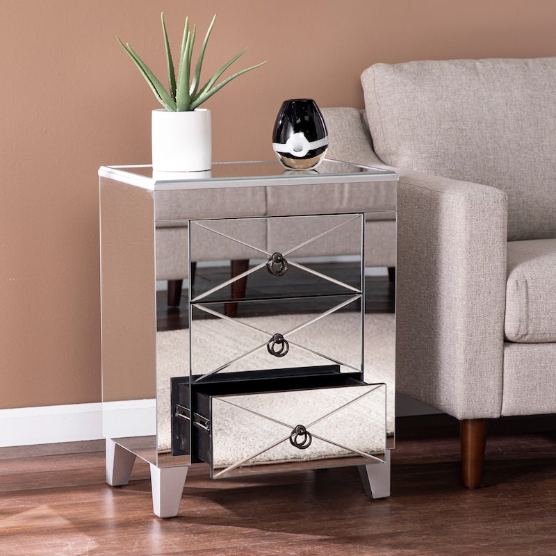 SEI Furniture Churchill Mid Century Modern Mirrored Side Table with Storage