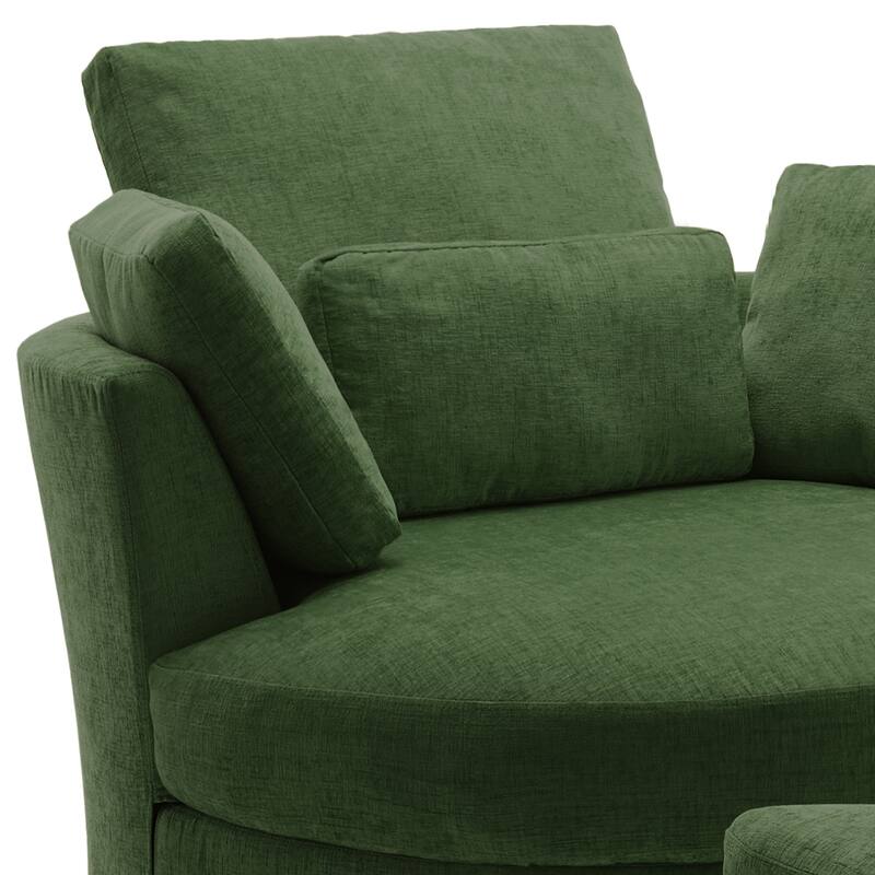 Upholstered Swivel Barrel Armchair with Storage Ottoman (Set of 2)