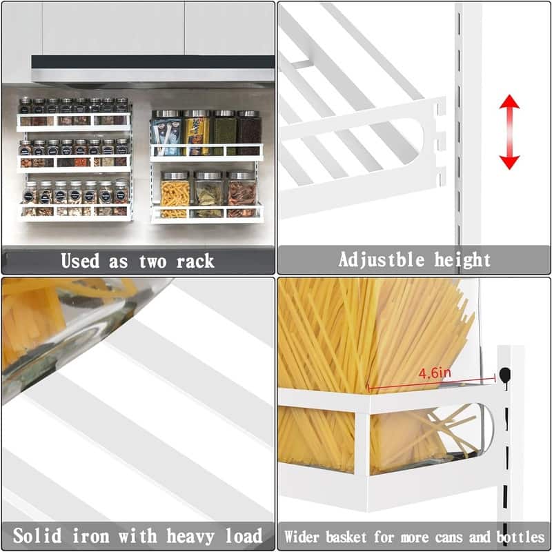 Wall Mount Spice Rack Organizer 5 Tier Height - 4.6"D x 16.6"W x 32.3"H