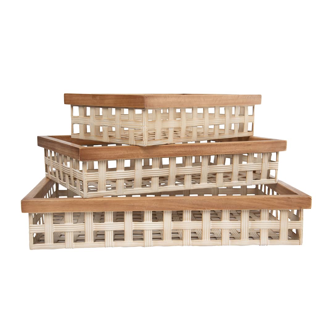 Transpac Metal 17.75 in. Brown Everyday Tray Set of 3