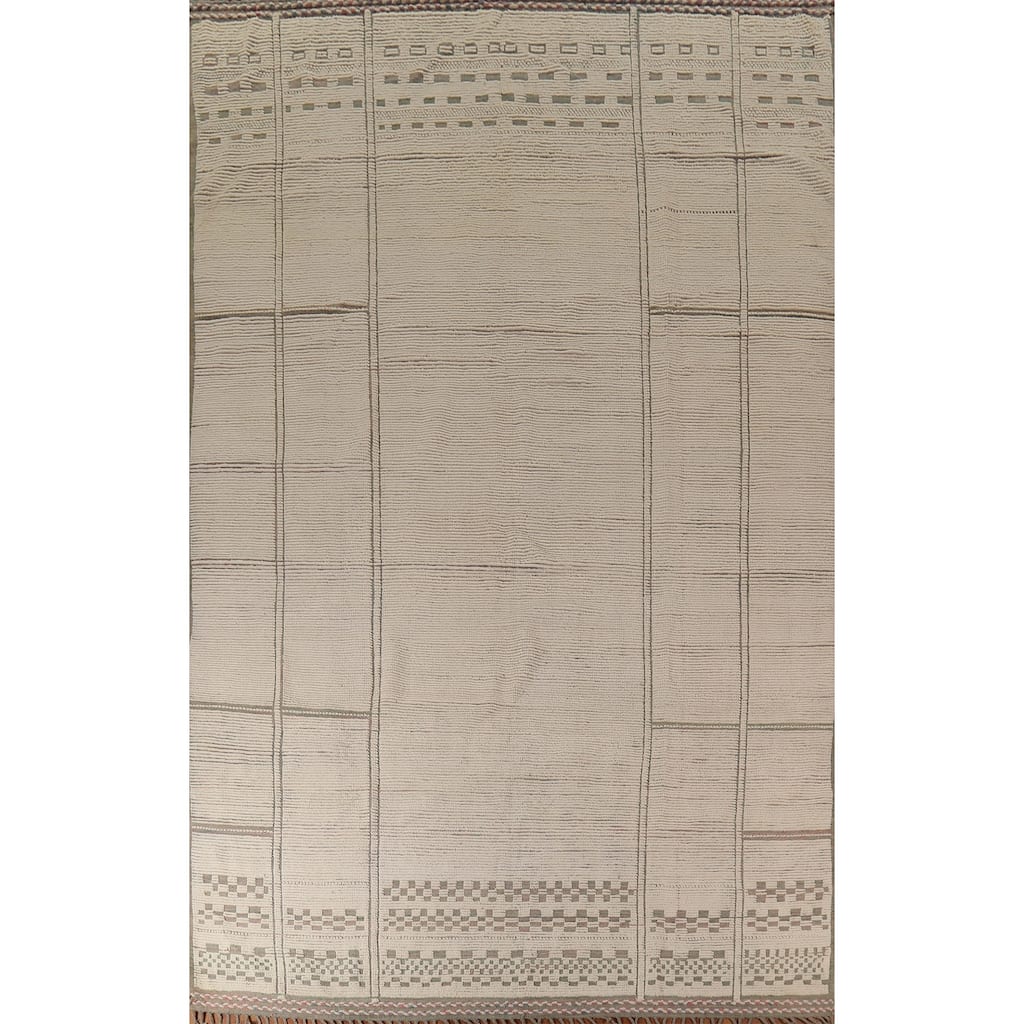 Modern Moroccan Large Area Rug Handmade Beige Wool Carpet - 9'11"x 15'9"