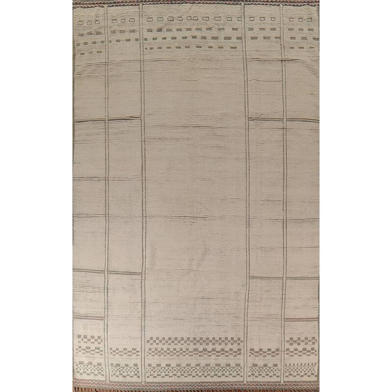 Modern Moroccan Large Area Rug Handmade Beige Wool Carpet - 9'11"x 15'9"
