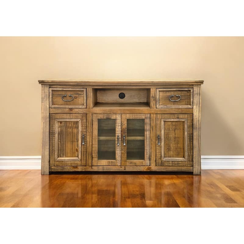 HomeRoots 60" Brown Solid Wood Cabinet Enclosed Storage Distressed TV Stand - 60' X '36.25' X '17.75 - Brown - 60' X '36.25' X '17.75