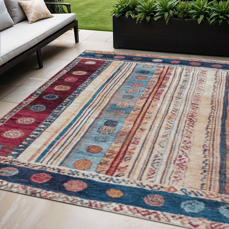 HomeRoots Striped Transitional Rectangle Outdoor Rug - 5' X 8'