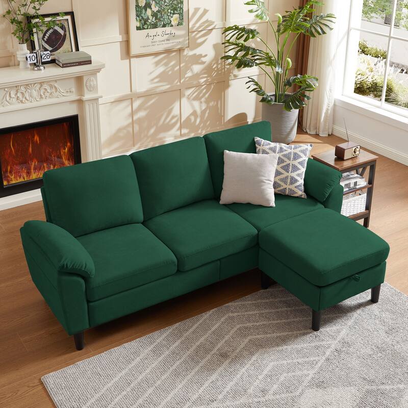 Modern Sectional Sofa Couch L Shaped with Removable Armrest, Convertible Couch with Reversible Ottoman for Living Room