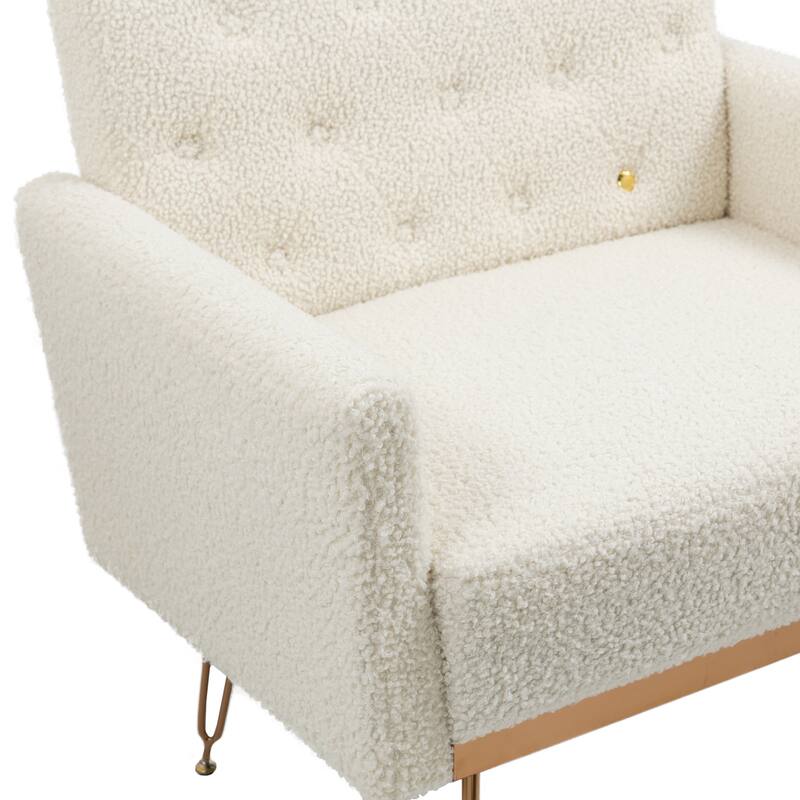 Velvet Upholstered Armchair Single Sofa Modern Tufted Reading Chairs Gold Metal Leg Wingback Chairs for Living Room Bedroom