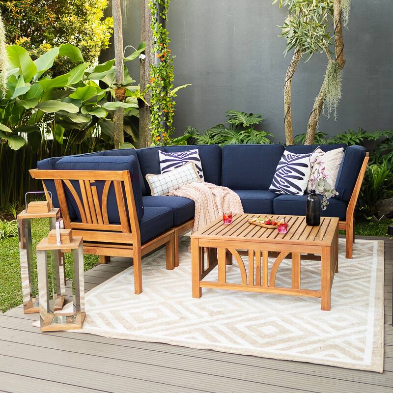 Cambridge Casual Lowell 6-piece Teak Patio Sectional Set with Cushion - Navy Cushion