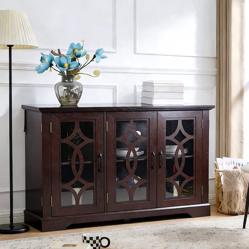 Spacious size sideboard 3 clear tempered glass doors buffet with adjustable shelf