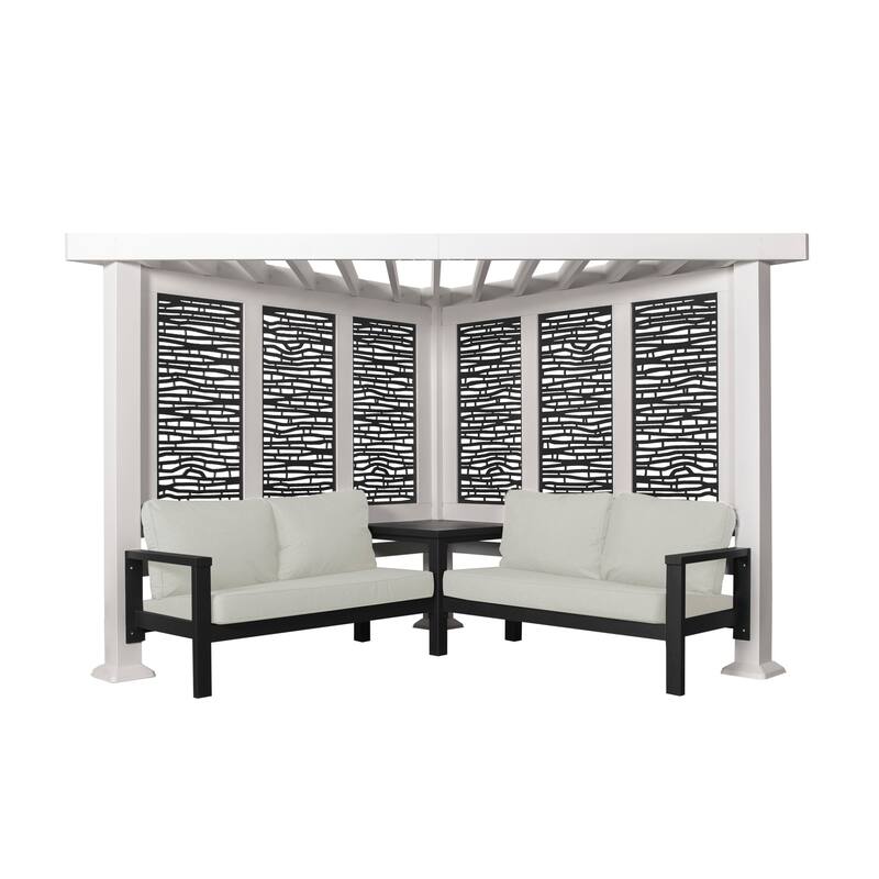 Backyard Discovery Ridgedale 12x8 Steel Cabana Corner Pergola, Seating - White - 12'3" x 7'3"