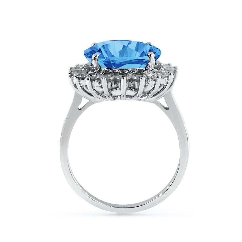 Auriya 7 1/3ct Round Blue Topaz Sunburst Halo Diamond Ring 1ctw 18K Gold