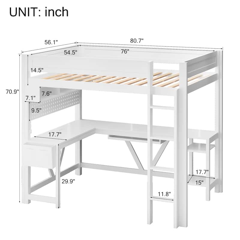 Full Size Gaming Loft Bed with LED Lighting, Built-in Desk, Storage & Charging Ports by Harper&Bright Designs