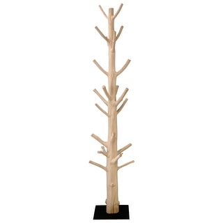 Mangosteen Tree Floor Coat Rack w/ Iron Stand, 80 Inch Tall, Natural Wood and Black (Size Vary, No Two Are The Same)