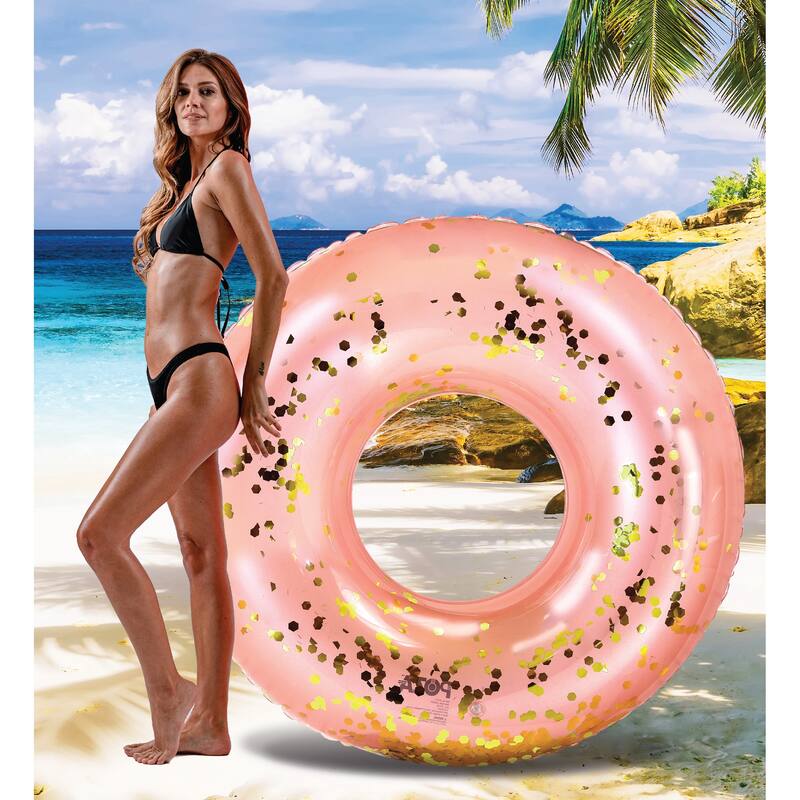 CoTa Global Inflatable Giant Rose Gold Pool Float Tube with Confetti - 48 inches