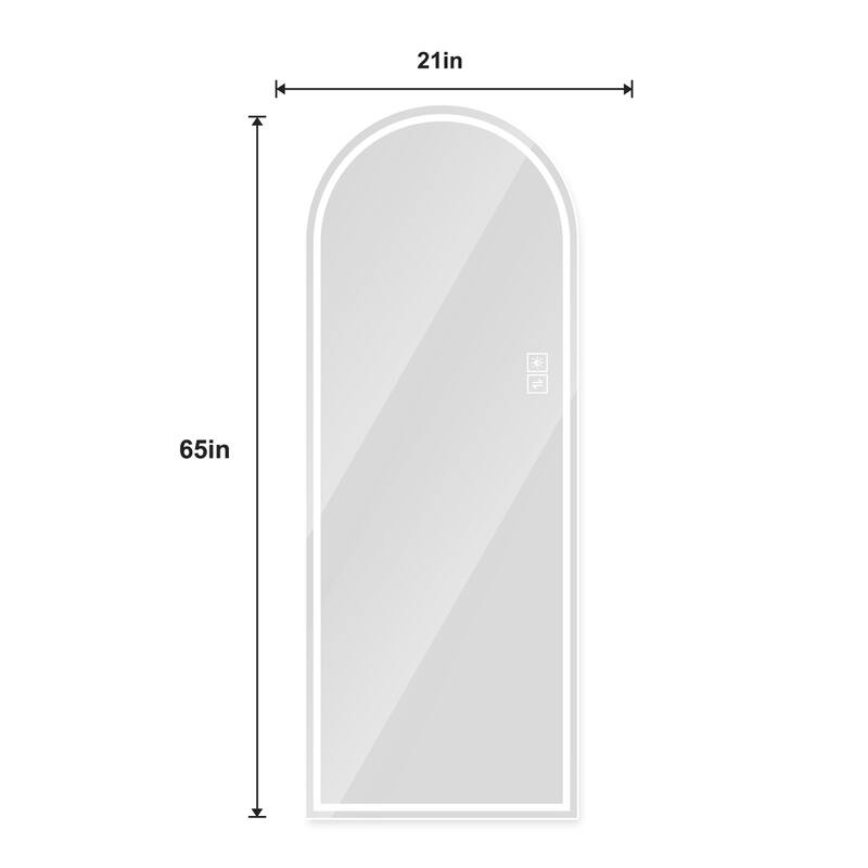 65" x 21" Arch Design LED Full Length Mirror ,Dimmable, High Definition & Explosion-Proof, Full-Length Standing or Wall-Mounted