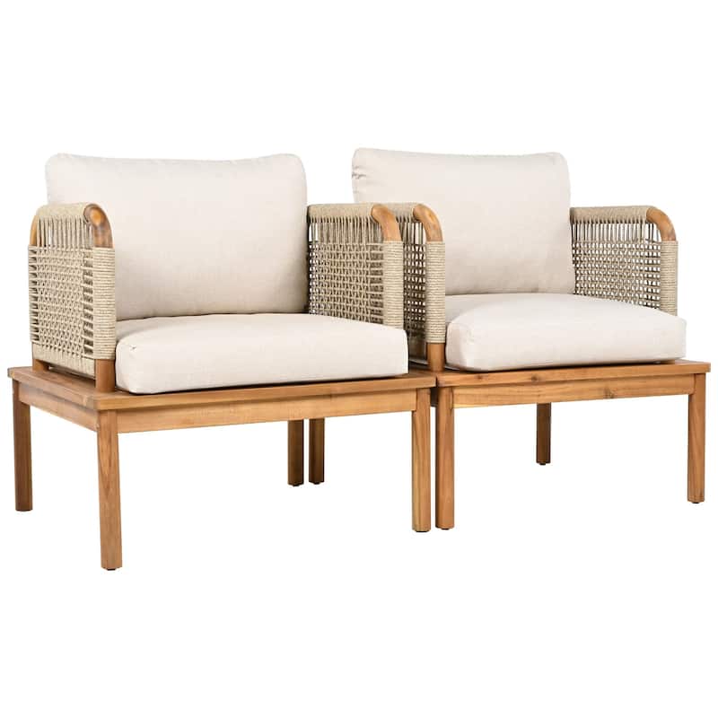5-Piece Outdoor Wood Conversation Sofa Set with Cushions, Coffee Table