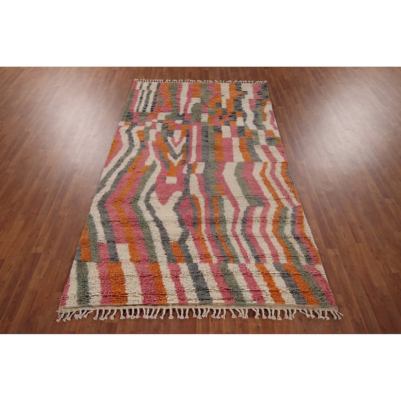 Multi-Color Moroccan Abstract Area Rug Hand-Knotted Wool Carpet - 5'11"x 10'0"