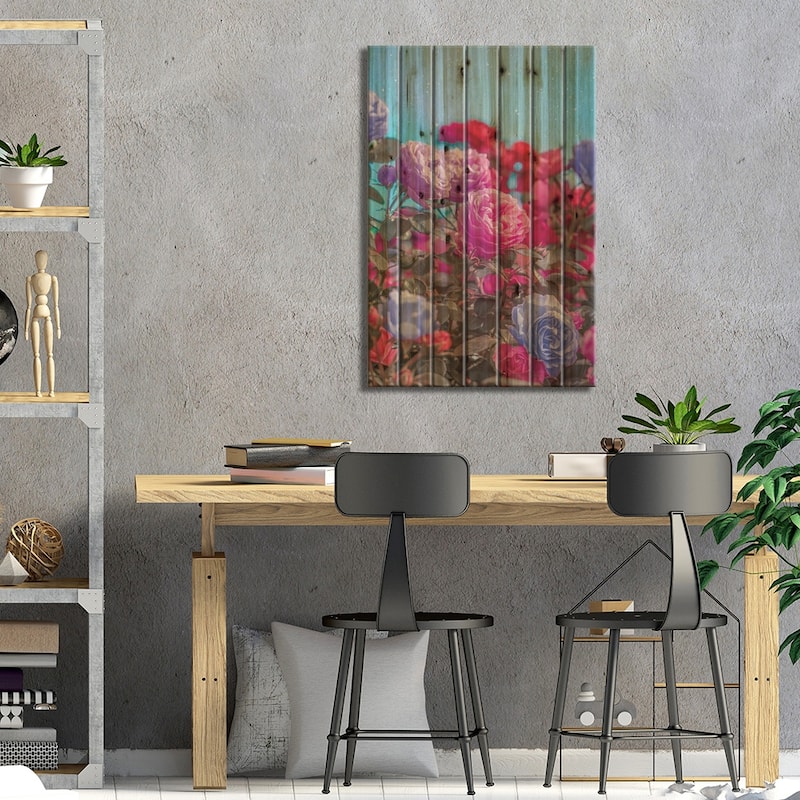 Pink And Violet Roses Print On Wood by Edurne Andoño - Multi-Color ...