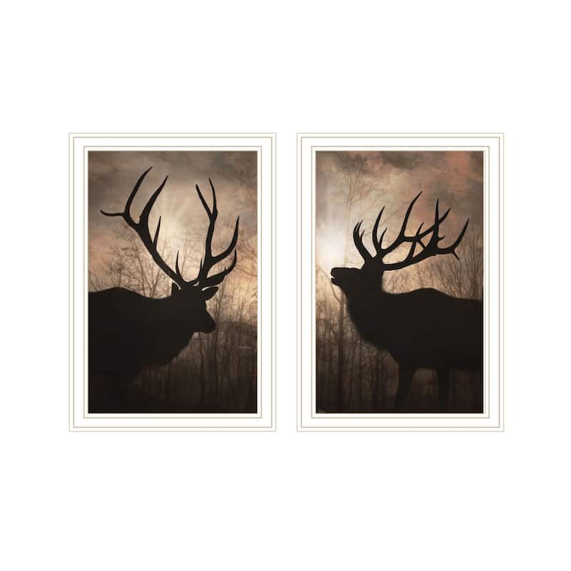 Trendy Decor 4U "Elk at Sunrise" Printed Framed Wall Art by Lori Deiter - White - 14 x 20