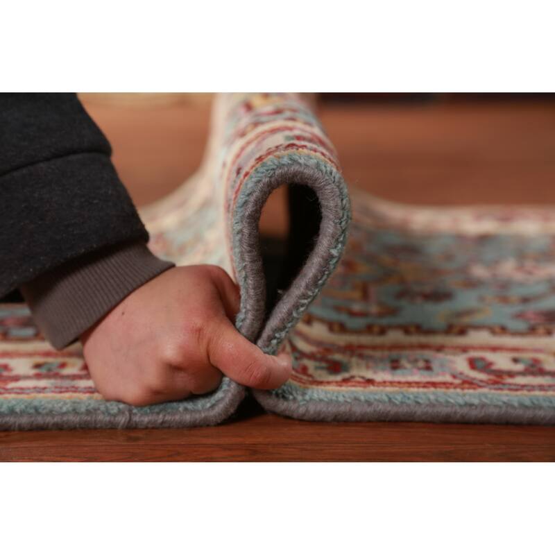 Hand Knotted Oriental 100% Wool Carpet Traditional Geometric Navy Blue & Blues Heriz (serapi) Runner Rug - 8' 2'' X 2' 6''