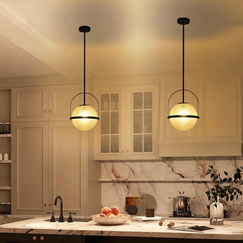 1-Light Modern Minimalist Matte Black/Gold Clear Glass Pendant Light