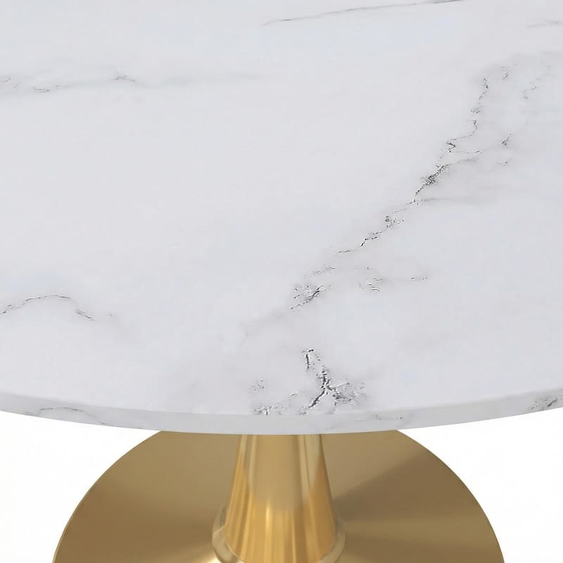 Bristol 40" Modern Round Dining Table with Accent Gold Steel Pedestal Base, Scratch-Resistant and Easy-Care