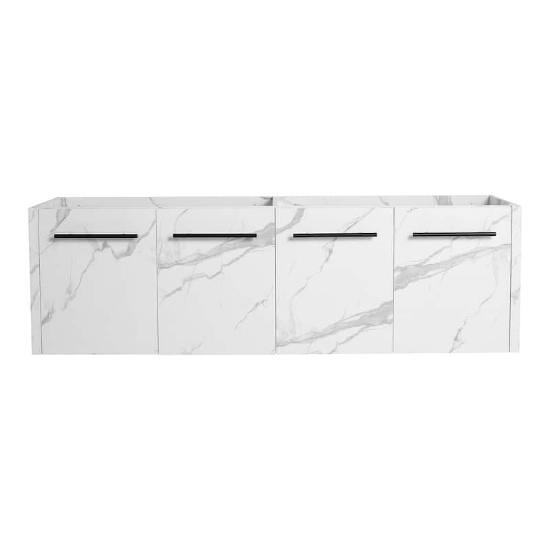 Modern 60 Inch Wall-Mounted Bathroom Vanity Base with Soft-Close Doors, No Sink Included