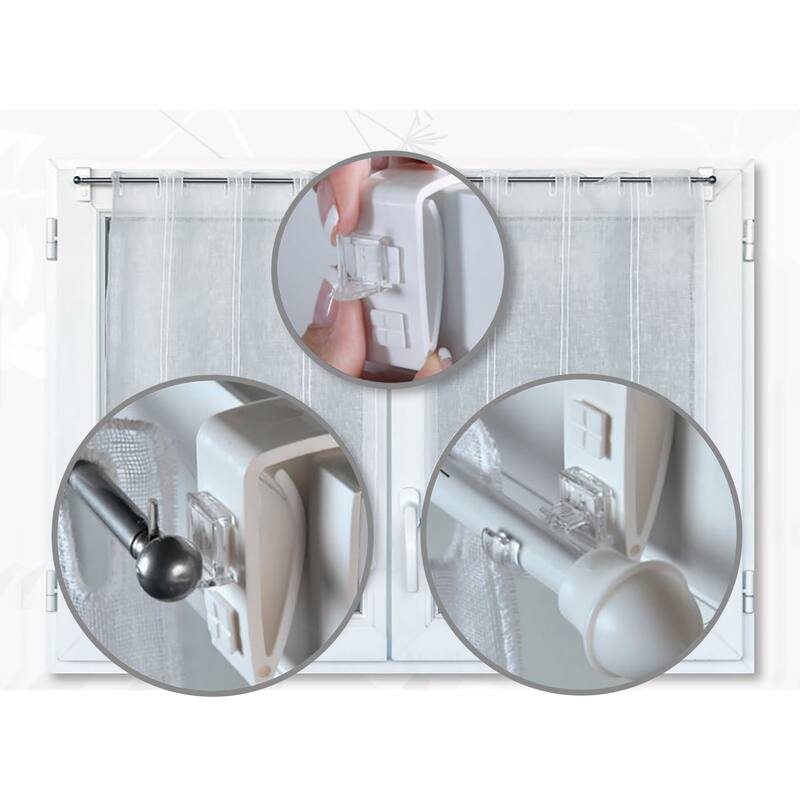 Over-The-Window Cafe Rod Brackets - Set of 2 - White - 2 L x 0.13 W x 1.3 D