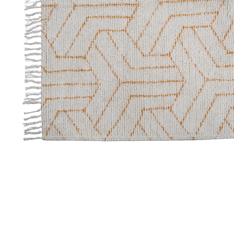 Stonewashed Cotton Tufted Rug with Geometric Pattern and Fringe - 84" L x 60" W x 0" H
