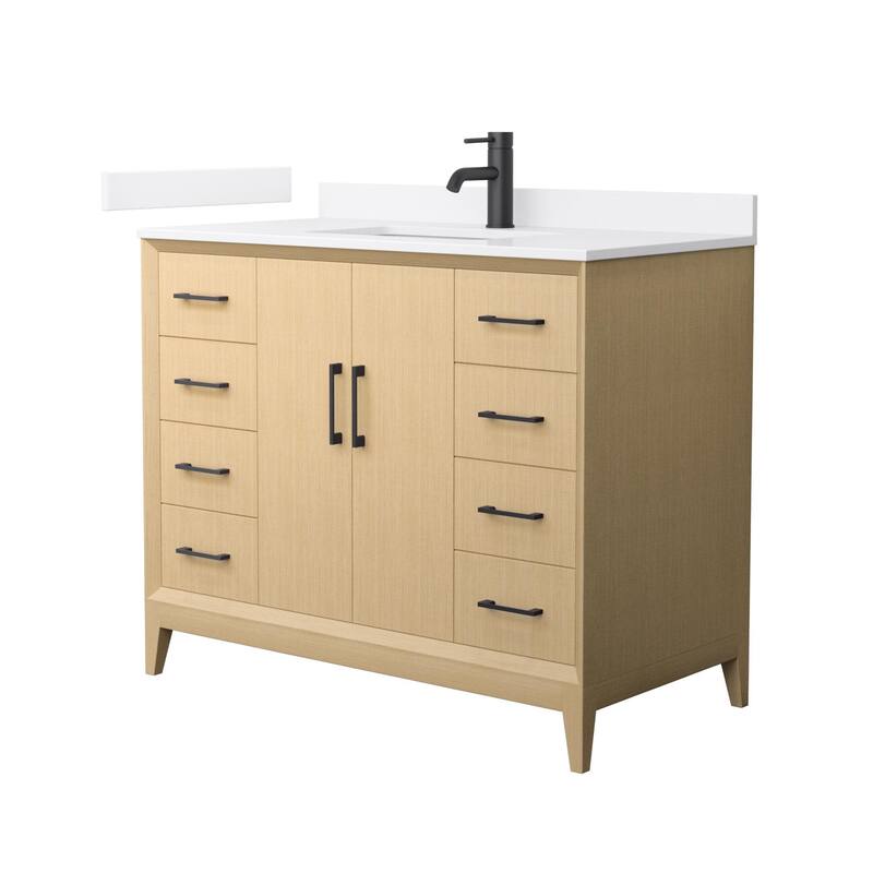 Wyndham Collection WCH7575-42S-QTZ-UNSMXX Janna 42" Free Standing - White Oak / White Quartz Top / Matte Black