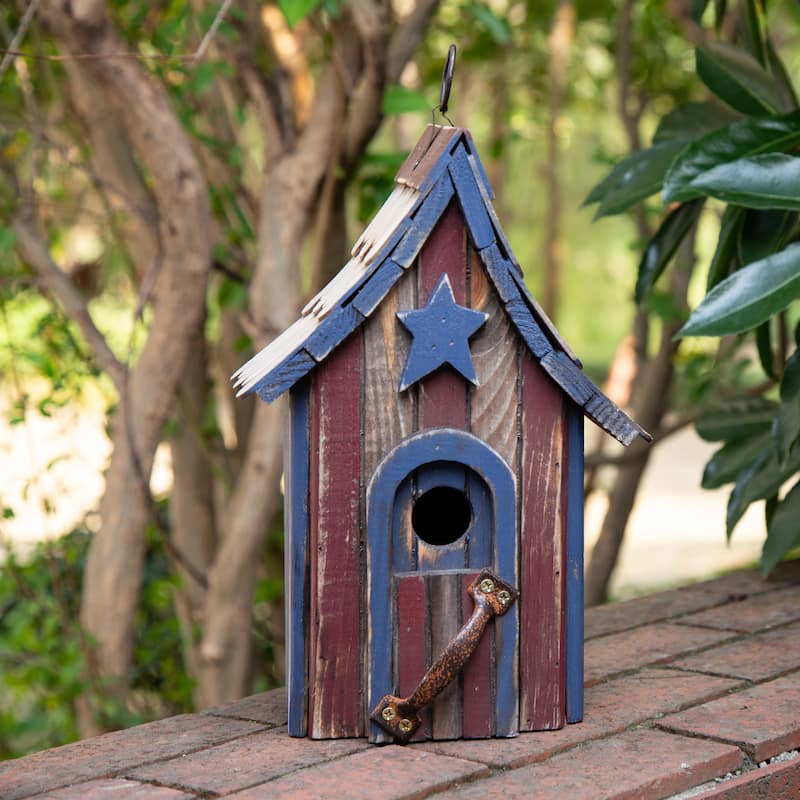 Glitzhome 11.75"H Wooden Hand Painted Distressed Birdhouse