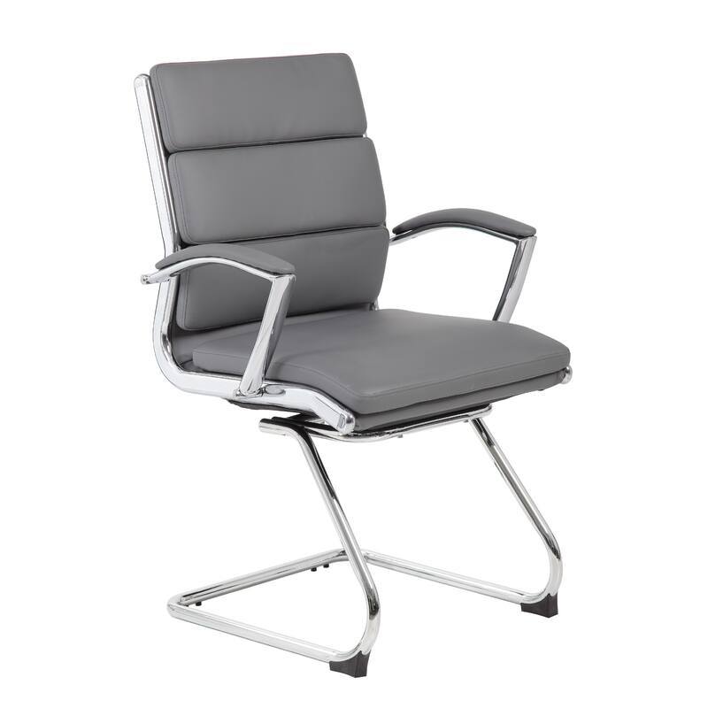 Kim Executive Guest Chair with Metal Chrome Cantilever Base, Gray Vinyl