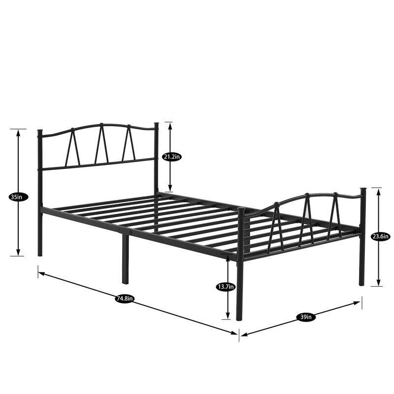 VECELO Metal Platform Bed Frame Twin Full Queen Size, Heavy Duty No Box Spring Needed Bed with Headboard, 13.7" Storage, Black