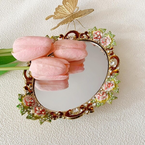 Gold Mirror Tray - Pink Rose - 8.2
