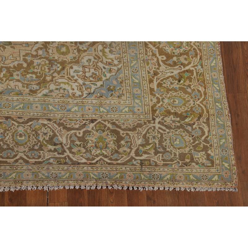 Kashan Vintage Persian Rug Hand-Knotted Traditional Muted Wool Carpet - 8'0" x 11'0"