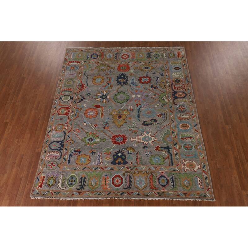Grey Floral Oushak Oriental Area Rug Handmade Wool Carpet - 8'0"x 9'7"