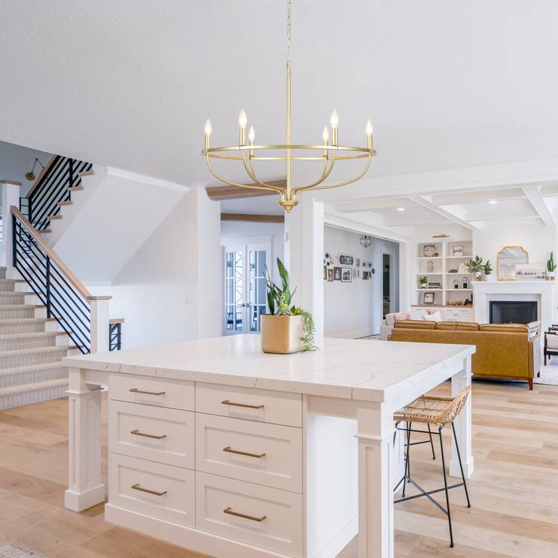 6-Light Circle Candlestick Hanging Linear Chandelier Lighting Island Chandelier Fixture for Kitchen Island