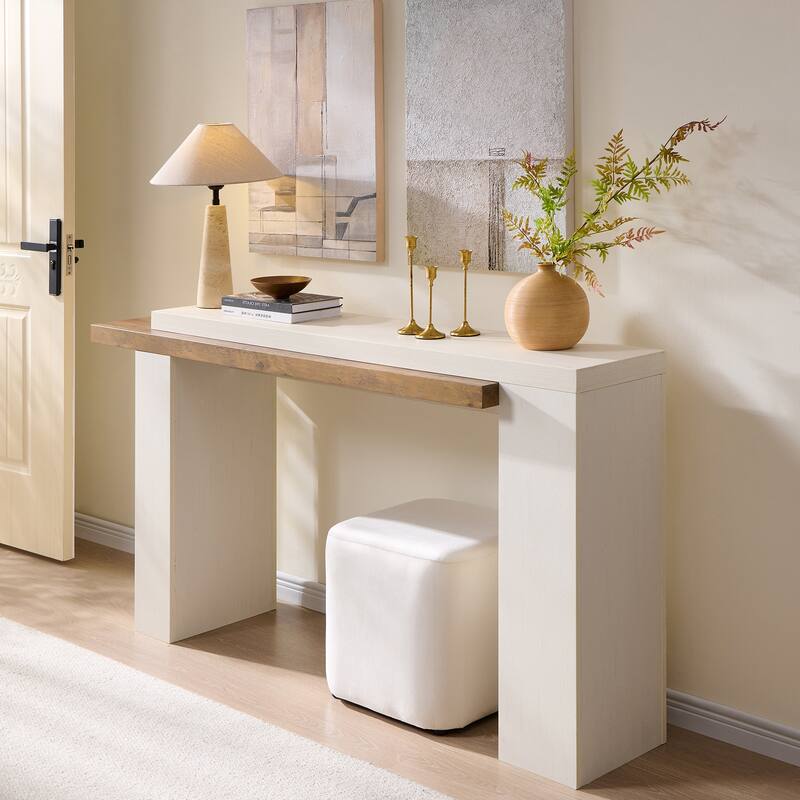 Modern Entryway Table, Wood Sofa Table Behind The Couch, Narrow Table - Antique White