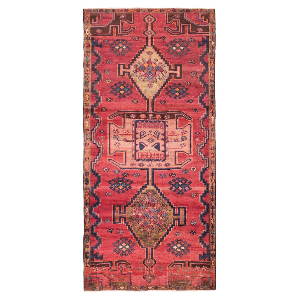 ECARPETGALLERY Hand-knotted Melis Vintage Dark Pink Wool Rug - 4'5 x 9'7