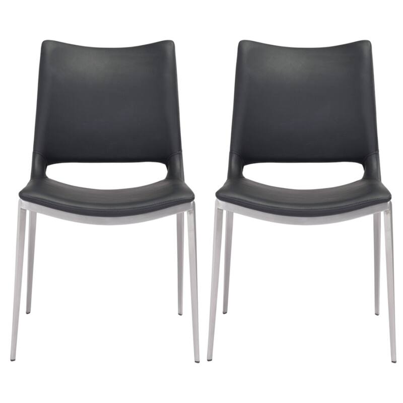 Set of 2 Dining Side Chairs with Silver Legs and Stainless Steel Frame - 22.2” x 21.3” x 35”