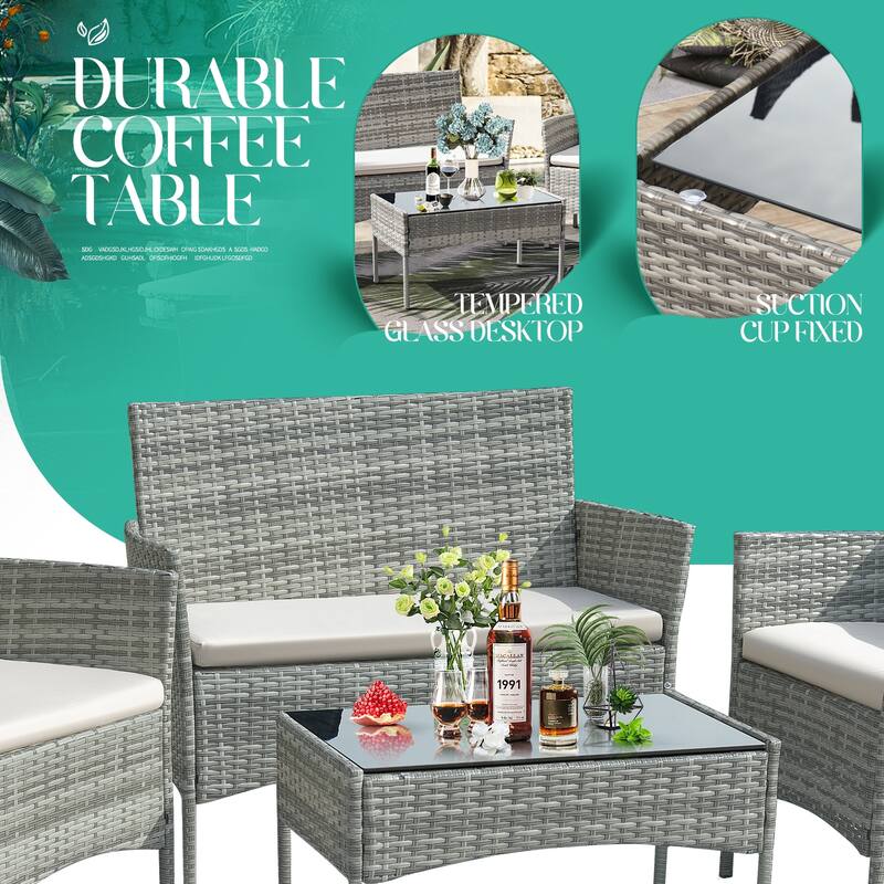 Homall PE Rattan 4-piece Outdoor Patio Set